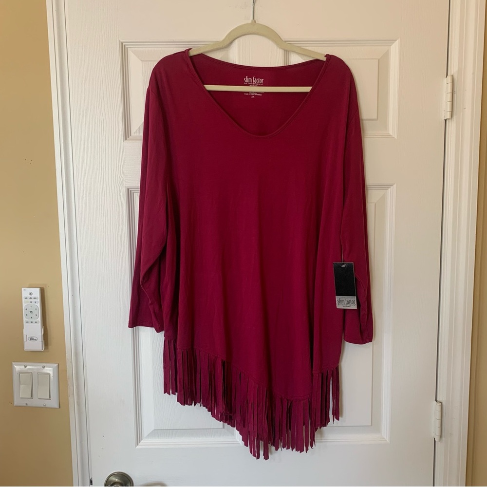 Investments Slim Factor Long Sleeve Rich Red Blouse - Picture 2 of 9